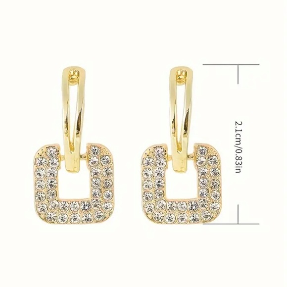 NEW Elegant Square Gold 18k Diamond Evening Hollow Geometrical Earrings - Picture 4 of 7